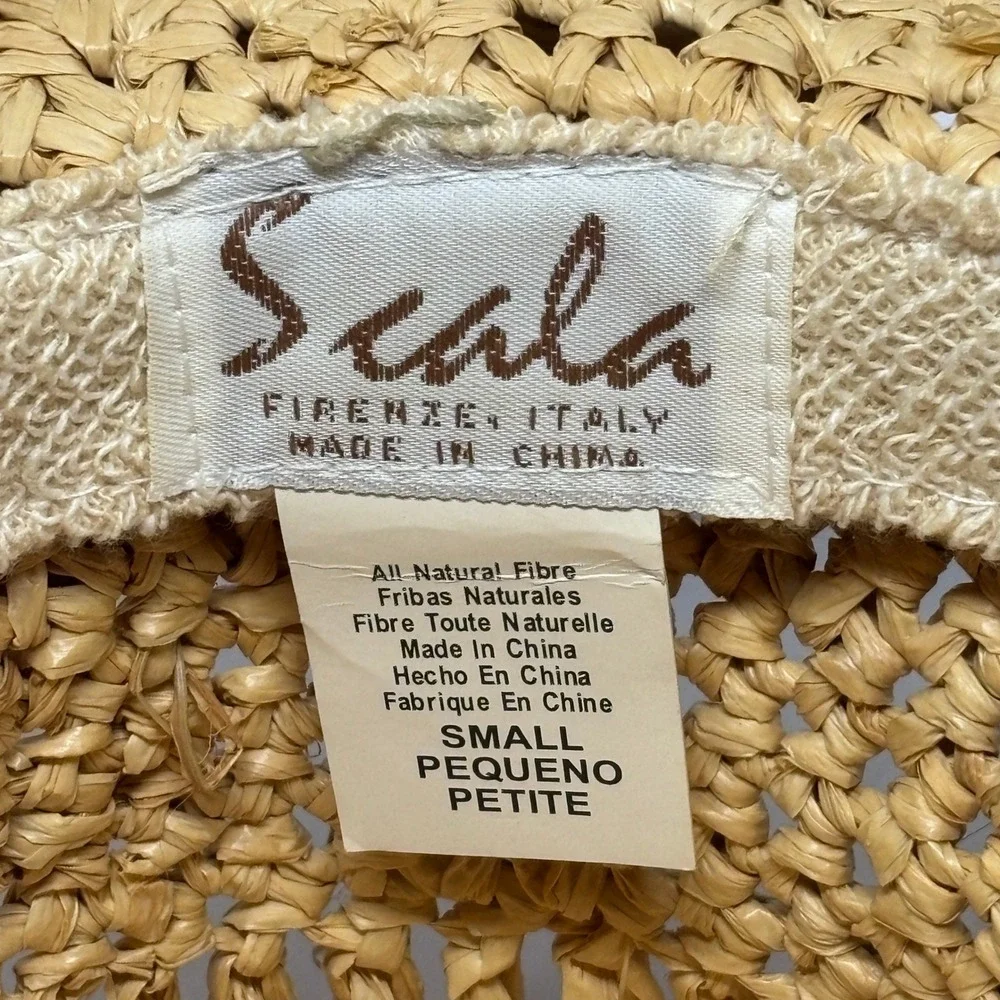 Scala Straw Cloche Sun Hat Womens Small Tan Natural Fiber‎ Hand Crochet Summer